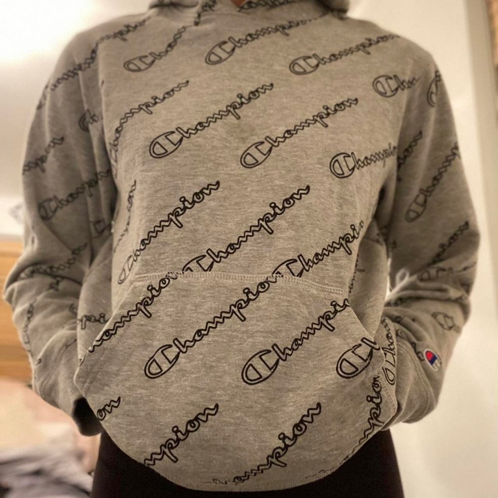 Grey Allover Logo Champion hoodie